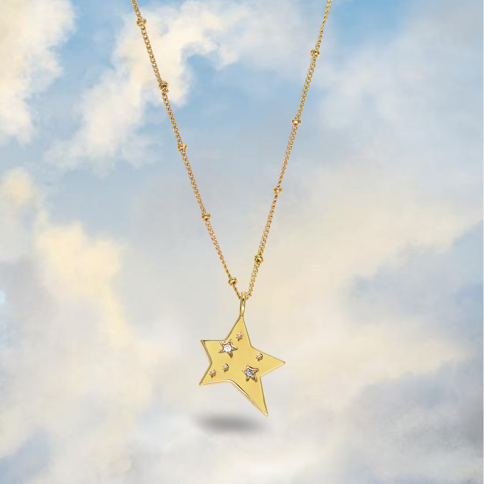 Star Charmed Jewelled Necklace - Gold