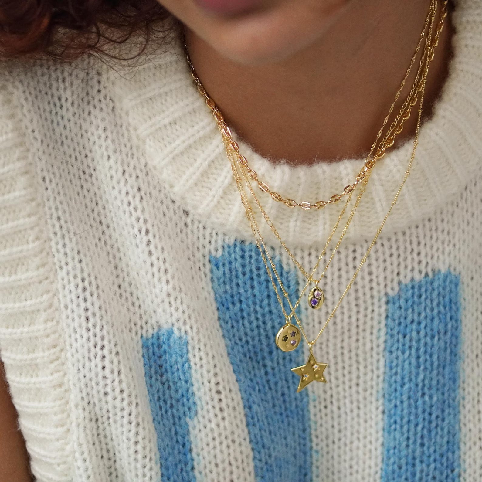 Star Charmed Jewelled Necklace - Gold