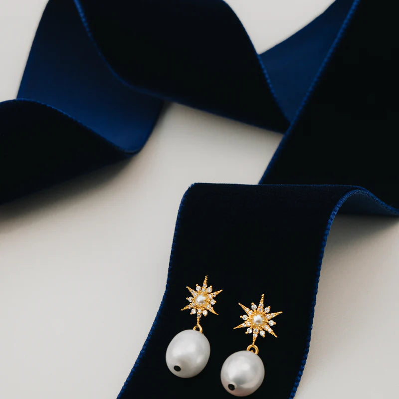 Orelia - Pave Starburst & Pearl Drop Earring