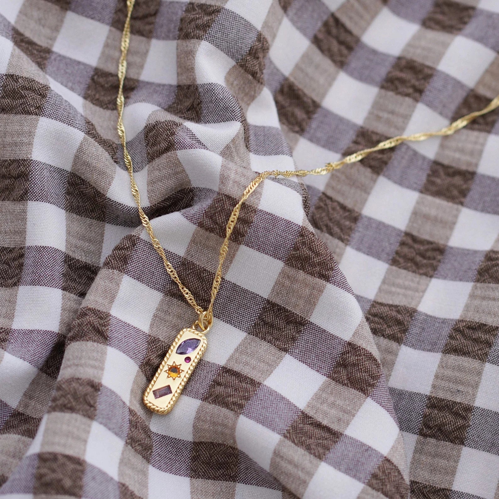 Kaleidoscope Gemstone Tag Necklace - Silver