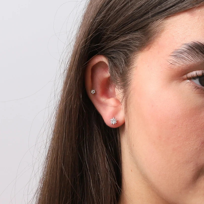Crystal Star Earrings - Silver
