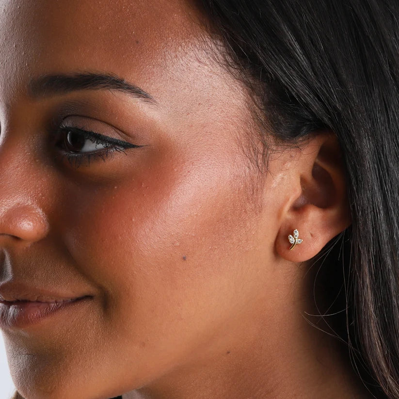 Crystal Leaf Earrings - Gold