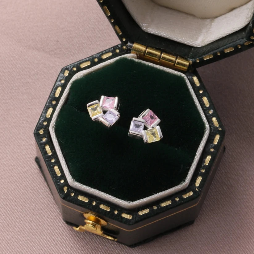 Three Gem Cluster Earrings