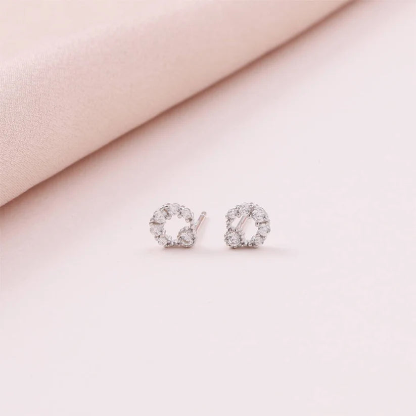 Crystal Circle Moon Earrings - Silver