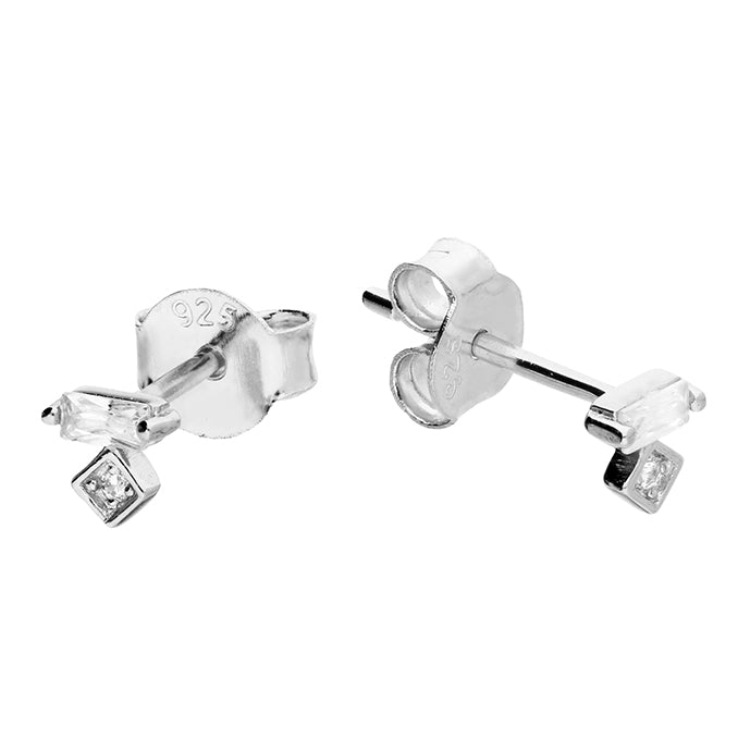 Silver Baguette CZ Fancy Stud