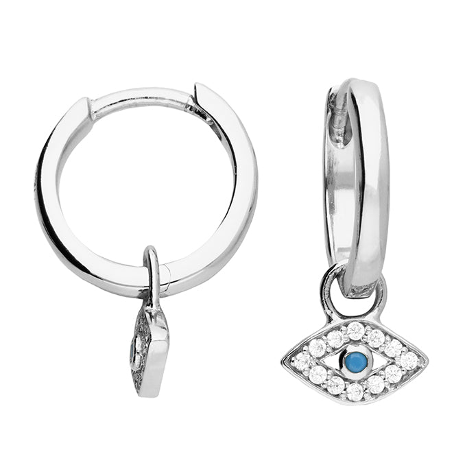 Sterling Silver Evil Eye Hoop Earring