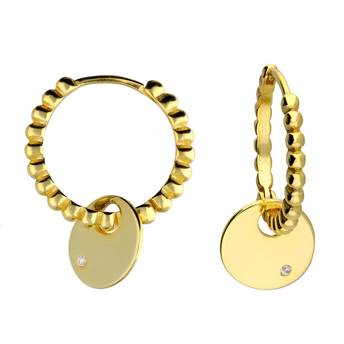SS Cubic Zirconia Disc Charm Hoop Gold