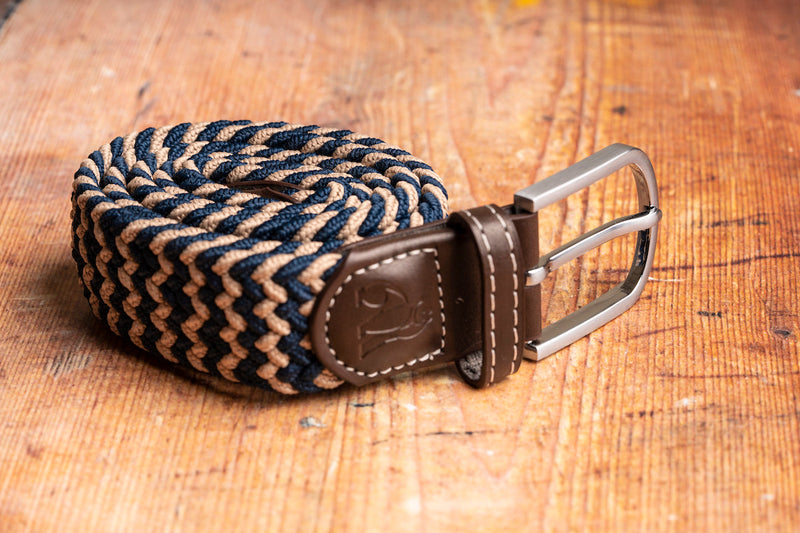 Swole Panda - Beige/Blue Zigzag Woven Belt - M
