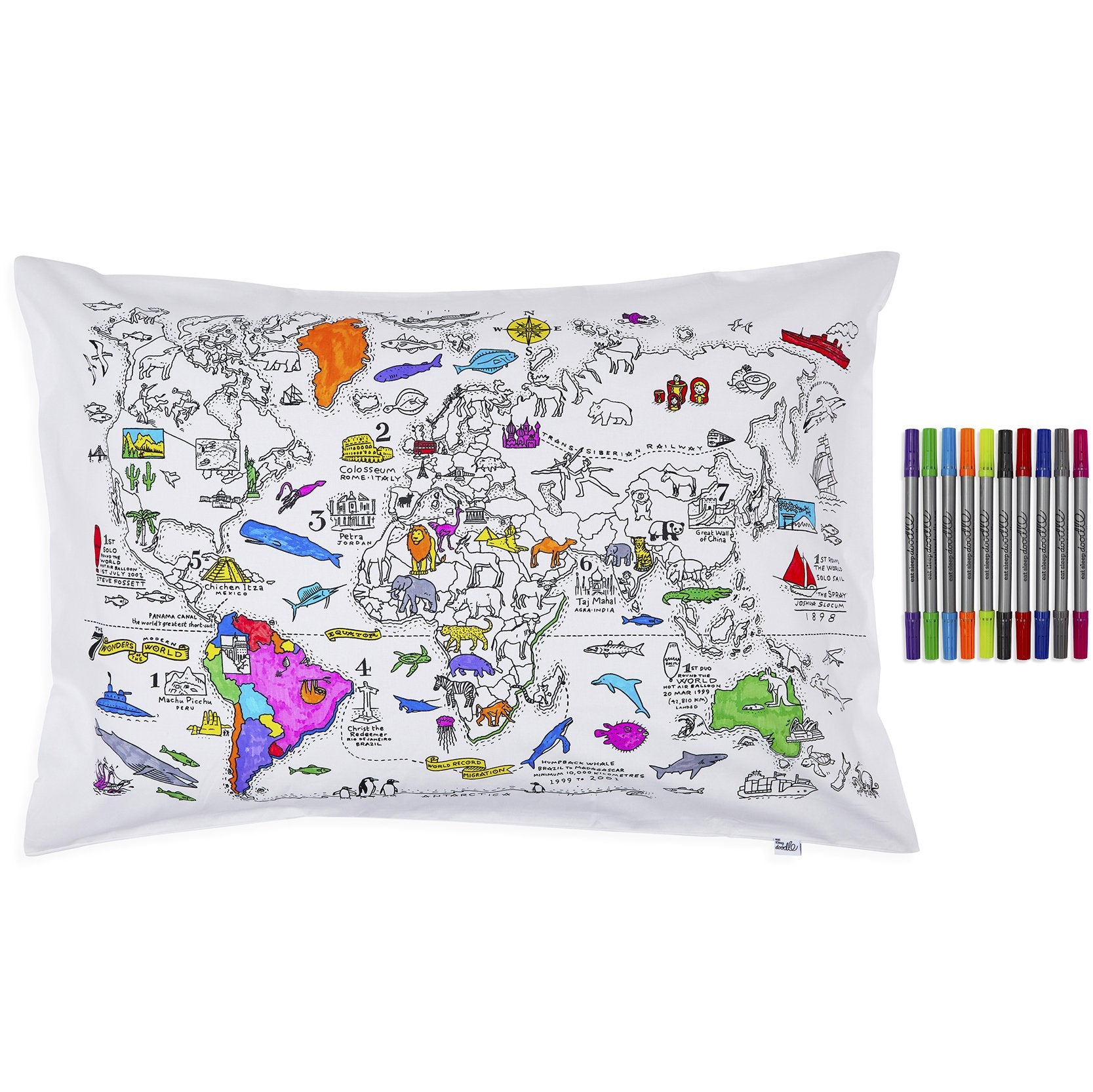World Map Doodle Pillowcase