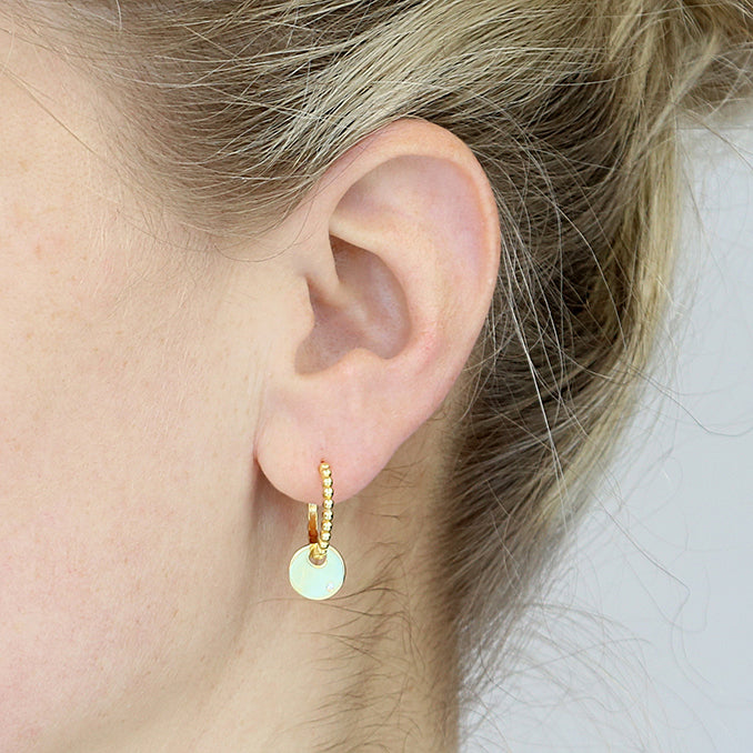 SS Cubic Zirconia Disc Charm Hoop Gold