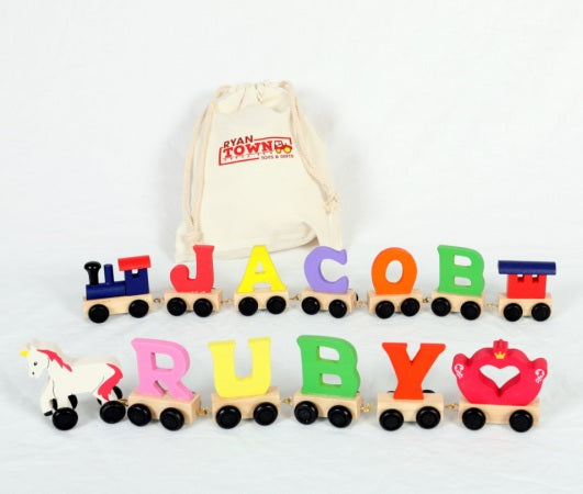 Coloured Wooden Train Alphabet & Carraiges
