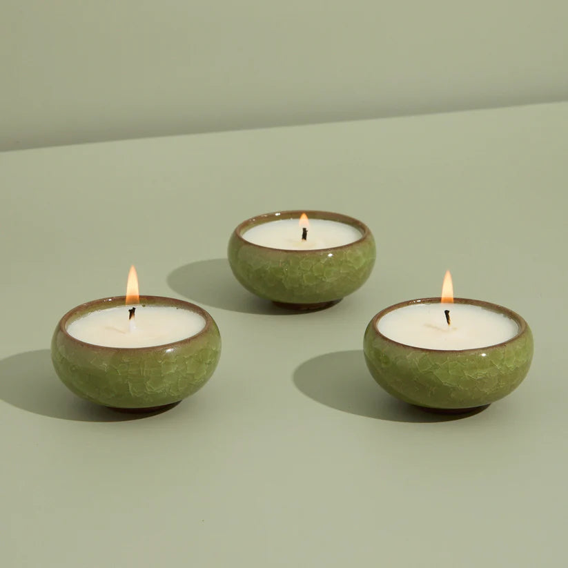 Zesty Lemons - Contemporary Kiln Olive Tea Lights -