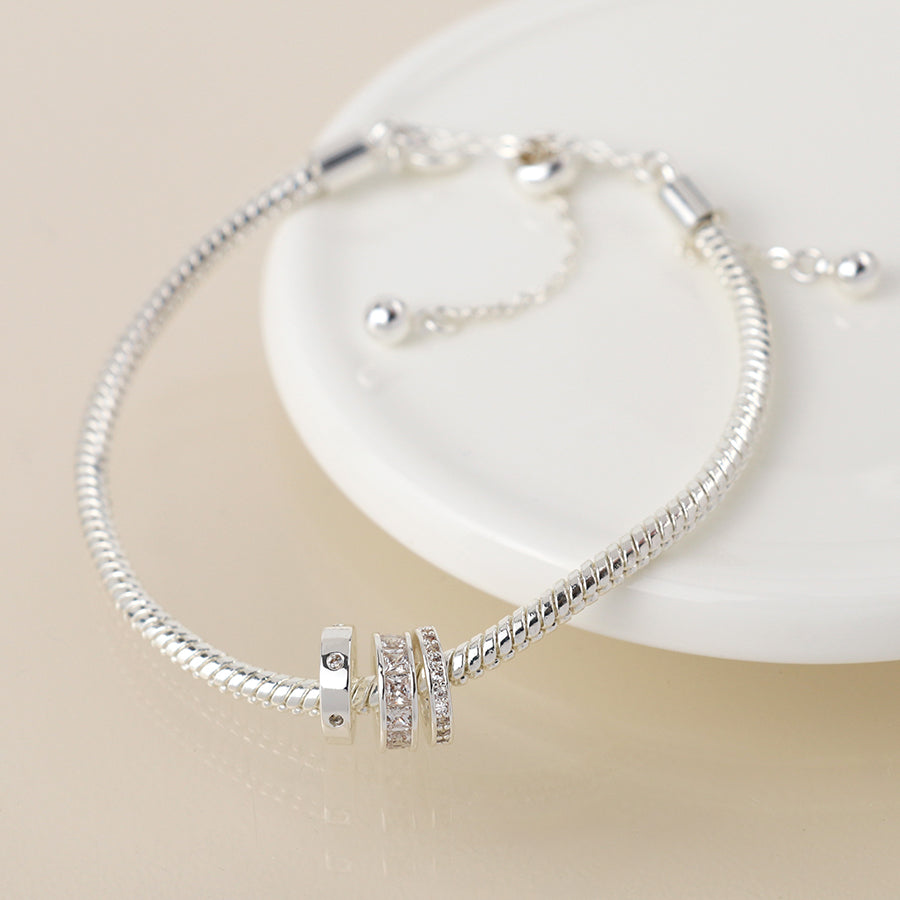 Triple Mini Crystal Hoop Bracelet - Silver
