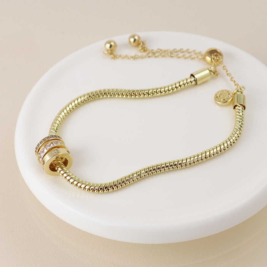 Triple Mini Crystal Hoop Bracelet - Gold