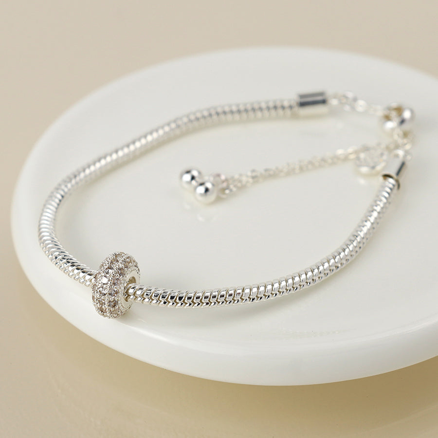 Pave Crystal Hoop Bracelet - Silver