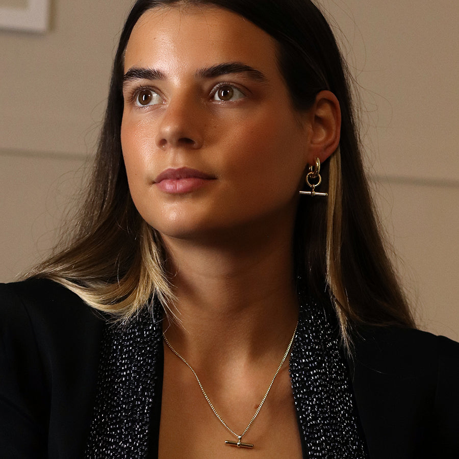 Chunky Hoop T-Bar Earrings - Gold