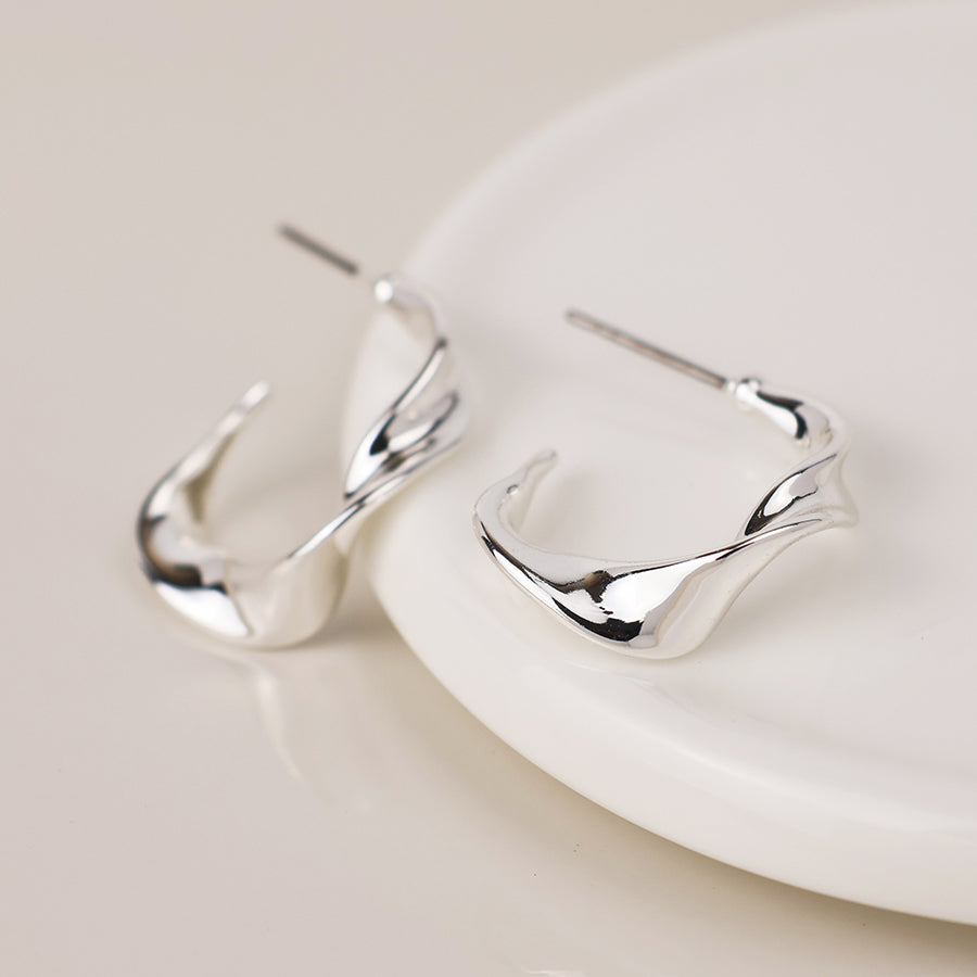 Wave Hoop Earrings - Silver