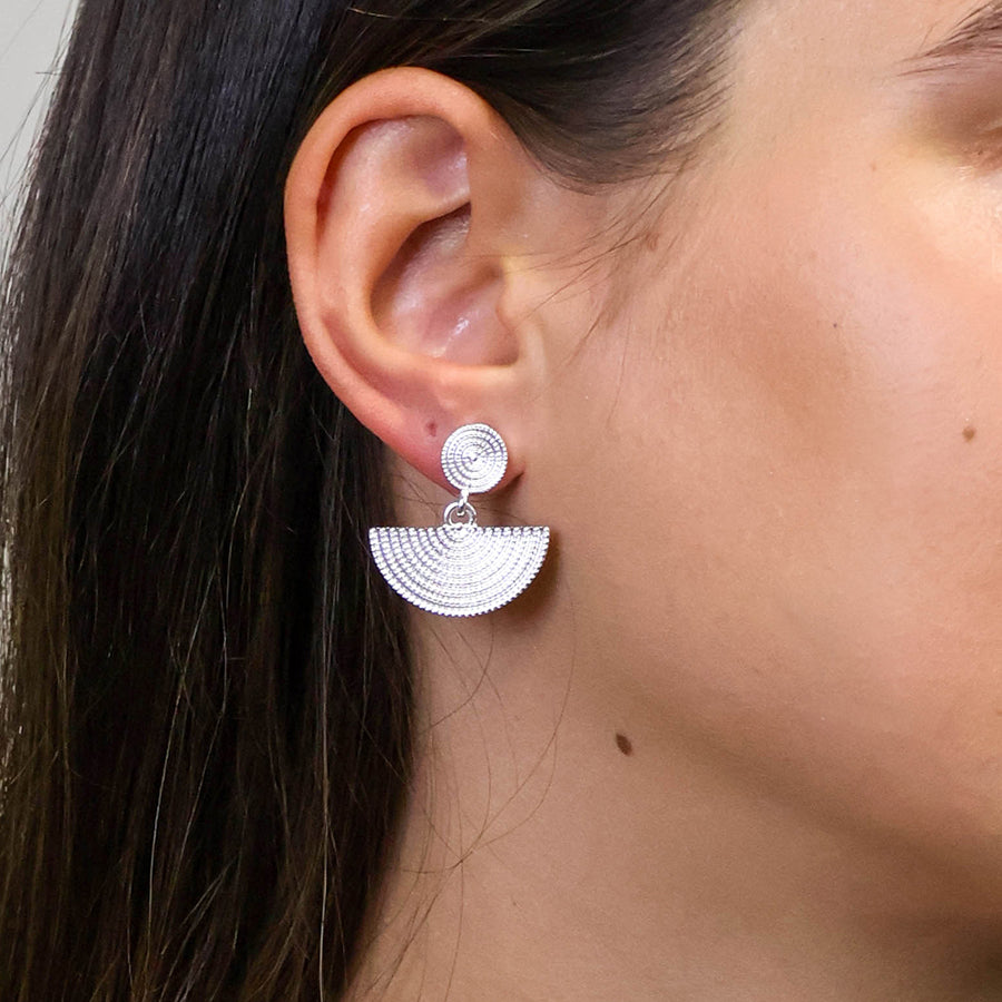Disc & Half Moon Earrings - Silver