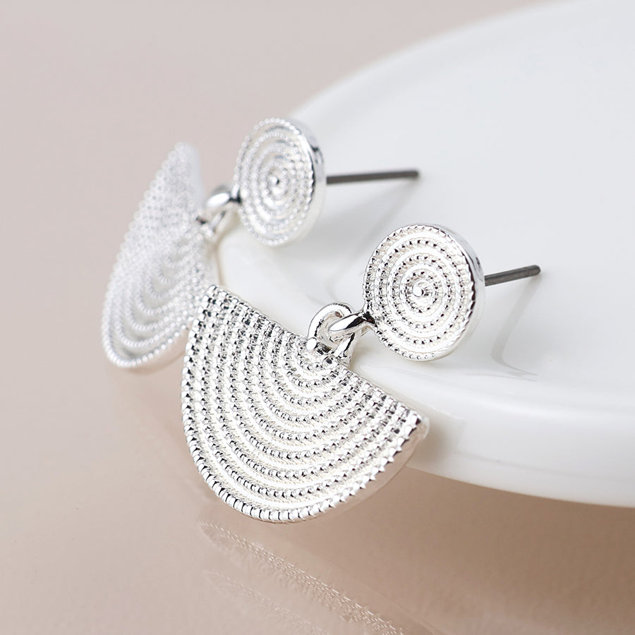 Disc & Half Moon Earrings - Silver