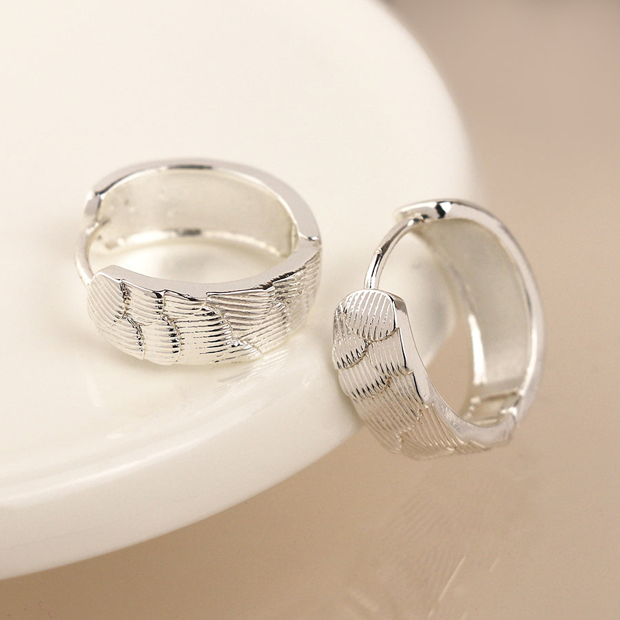 Scallop Embossed Hoop Earrings - Silver