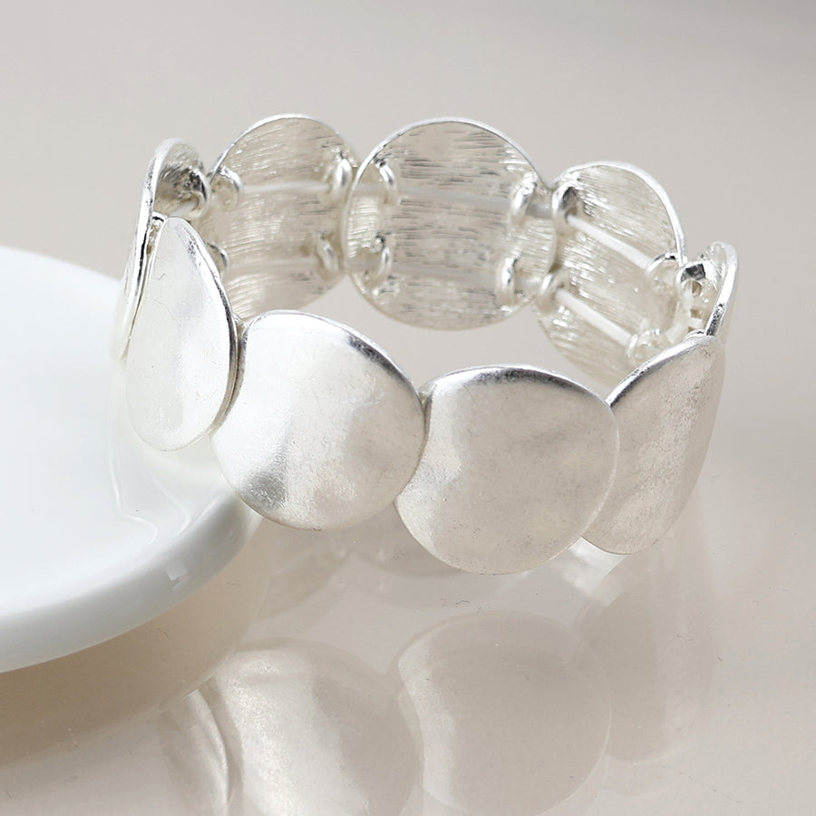 Worn Silver Lightly Beaten Disc Bracelet