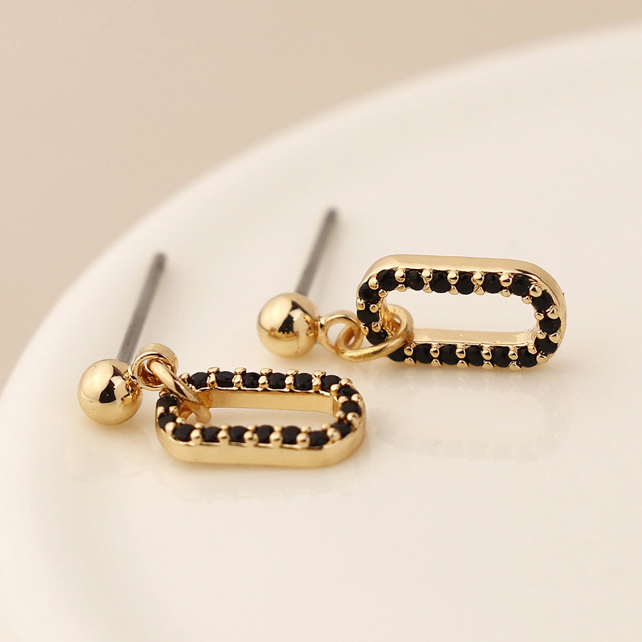 Black Crystal Mini Earrings - Gold