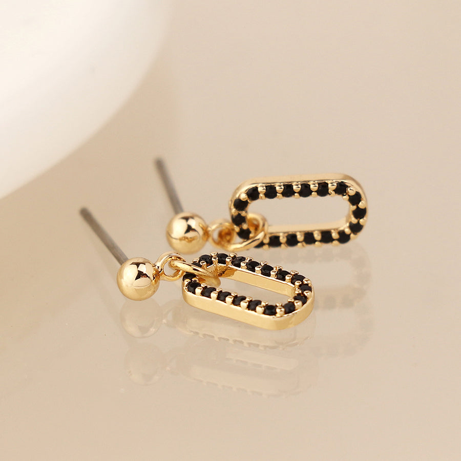 Black Crystal Mini Earrings - Gold