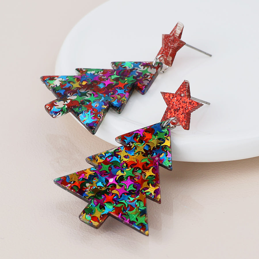 Sparkle Acrylic Xmas Tree Earrings
