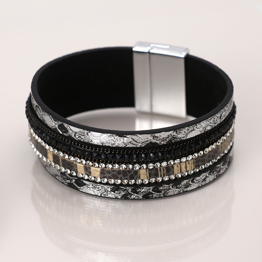 Black Multilayer Crystal Embellished Bracelet