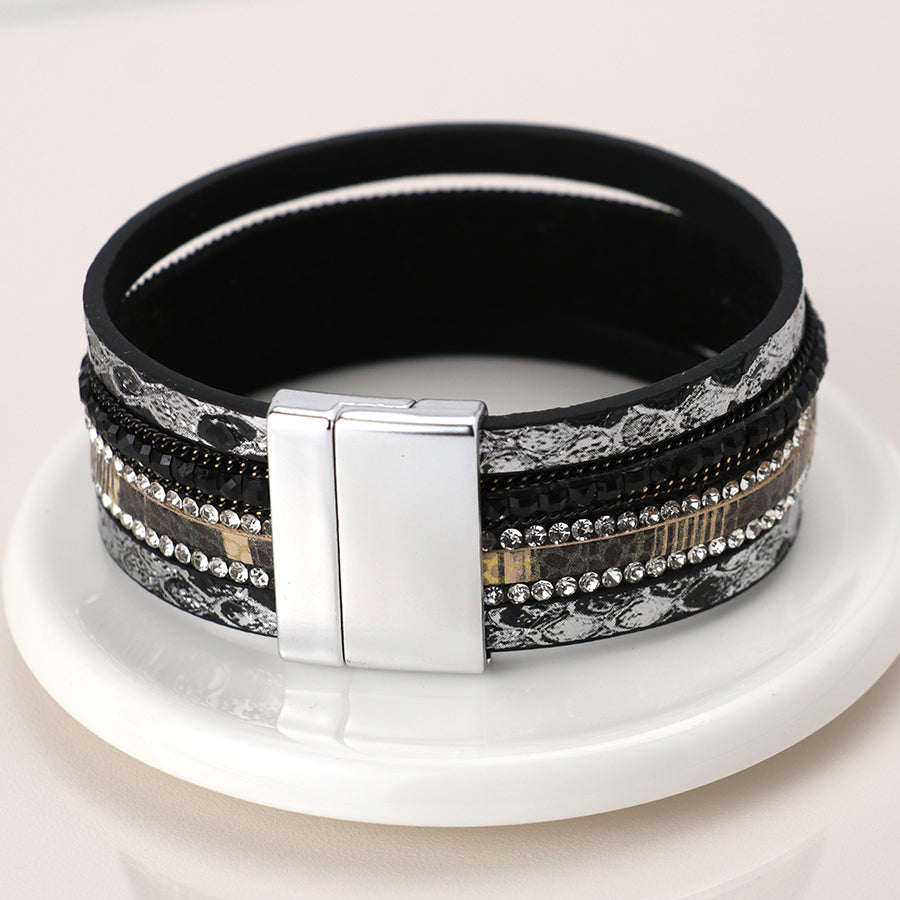 Black Multilayer Crystal Embellished Bracelet