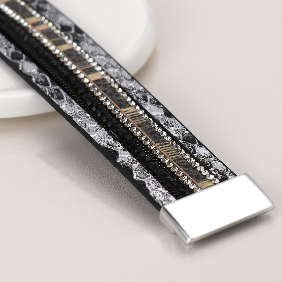 Black Multilayer Crystal Embellished Bracelet