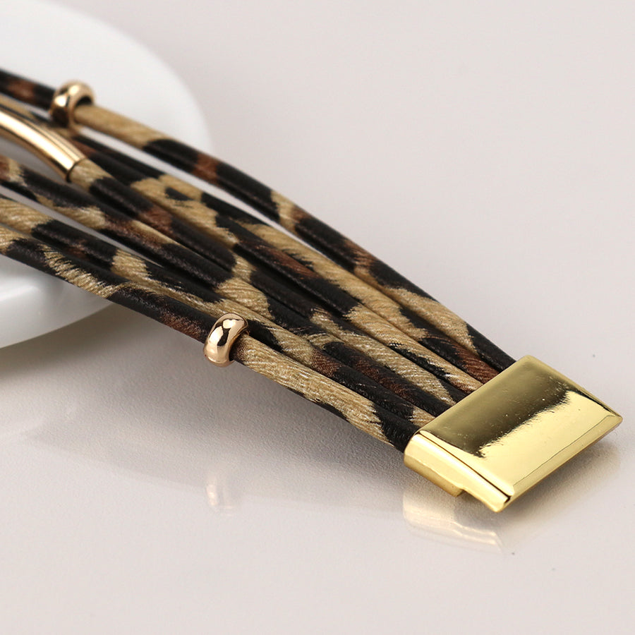 Beige/Gold Multistrand Animal Print Bracelet