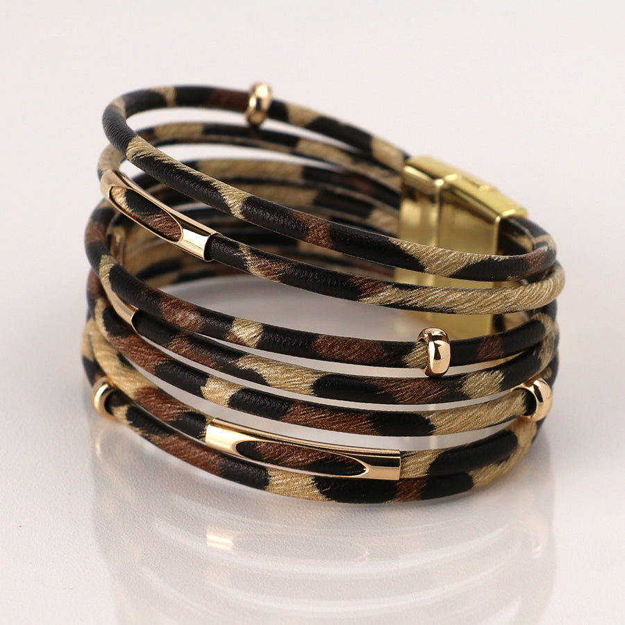 Beige/Gold Multistrand Animal Print Bracelet