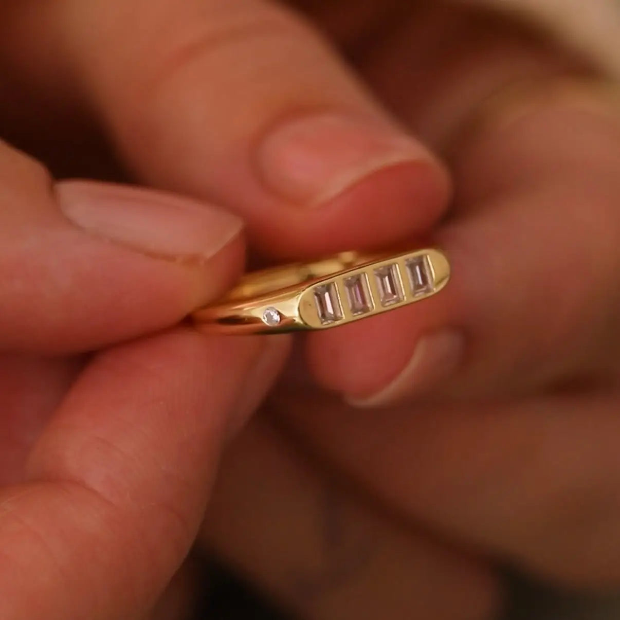 Baguette Stone Adjustable Ring - Gold