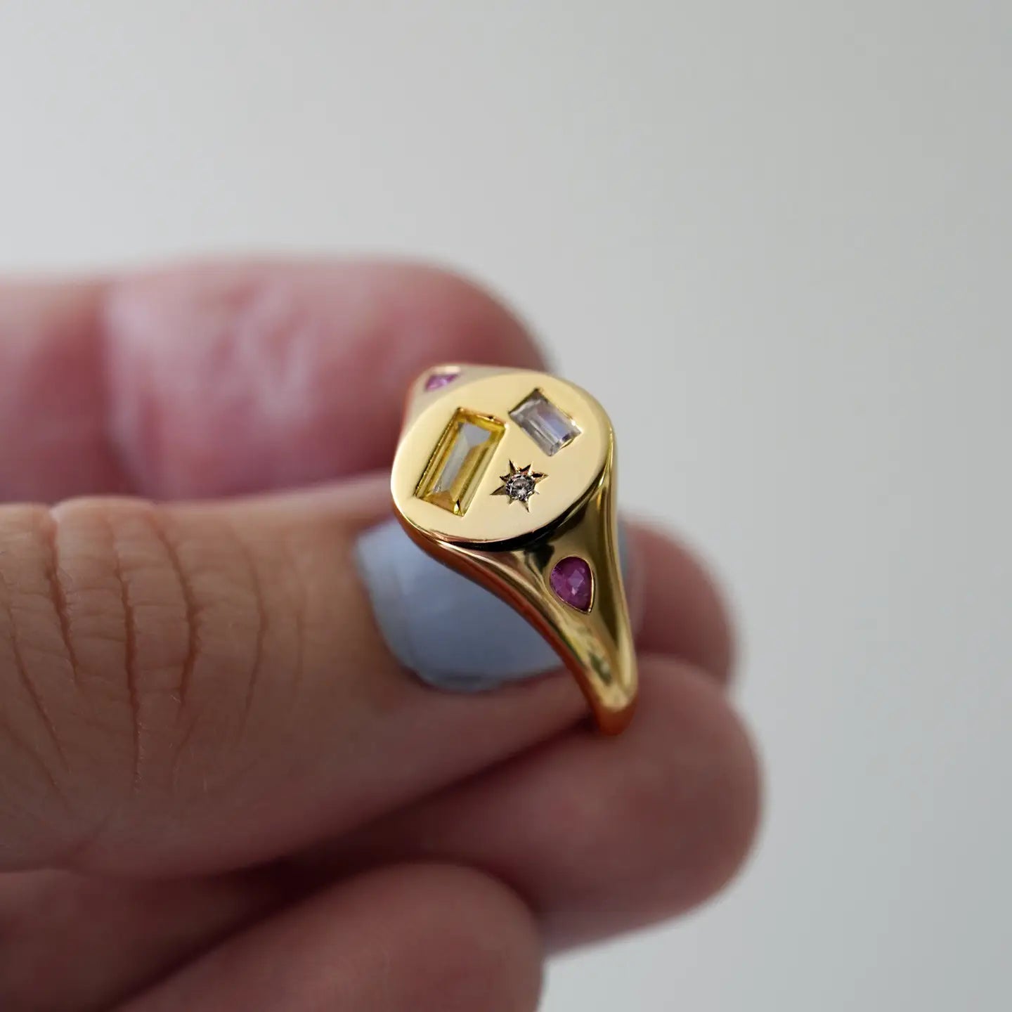Multi Stone Jewelled Adjustable Signet Ring - Gold