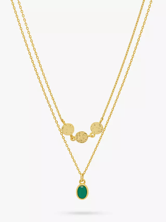 Hammered Disc Green Stone Necklace GP