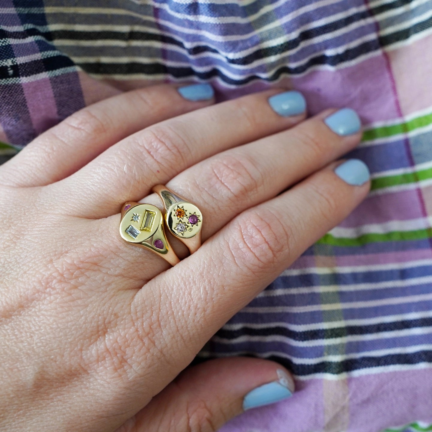 Multi Stone Jewelled Adjustable Signet Ring - Gold