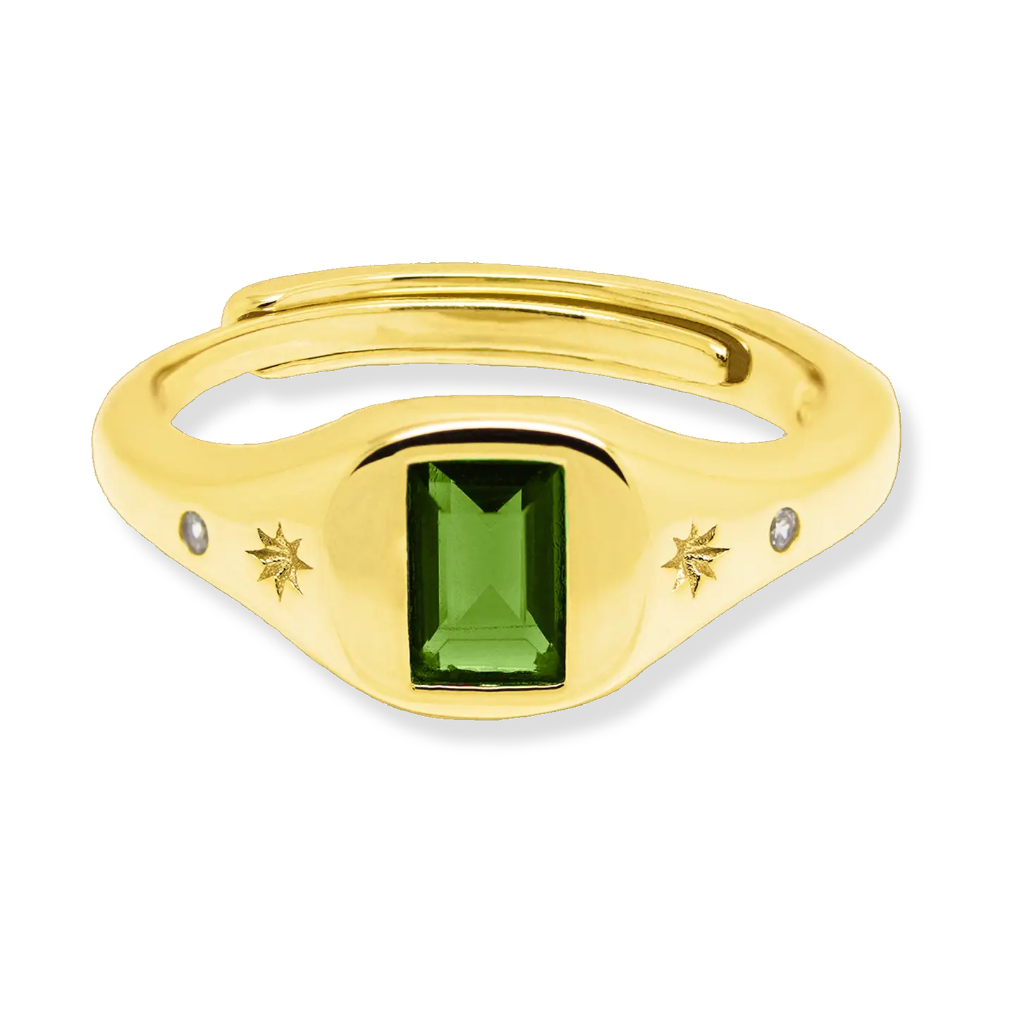 Peridot Baguette Adjustable Signet Ring - Gold