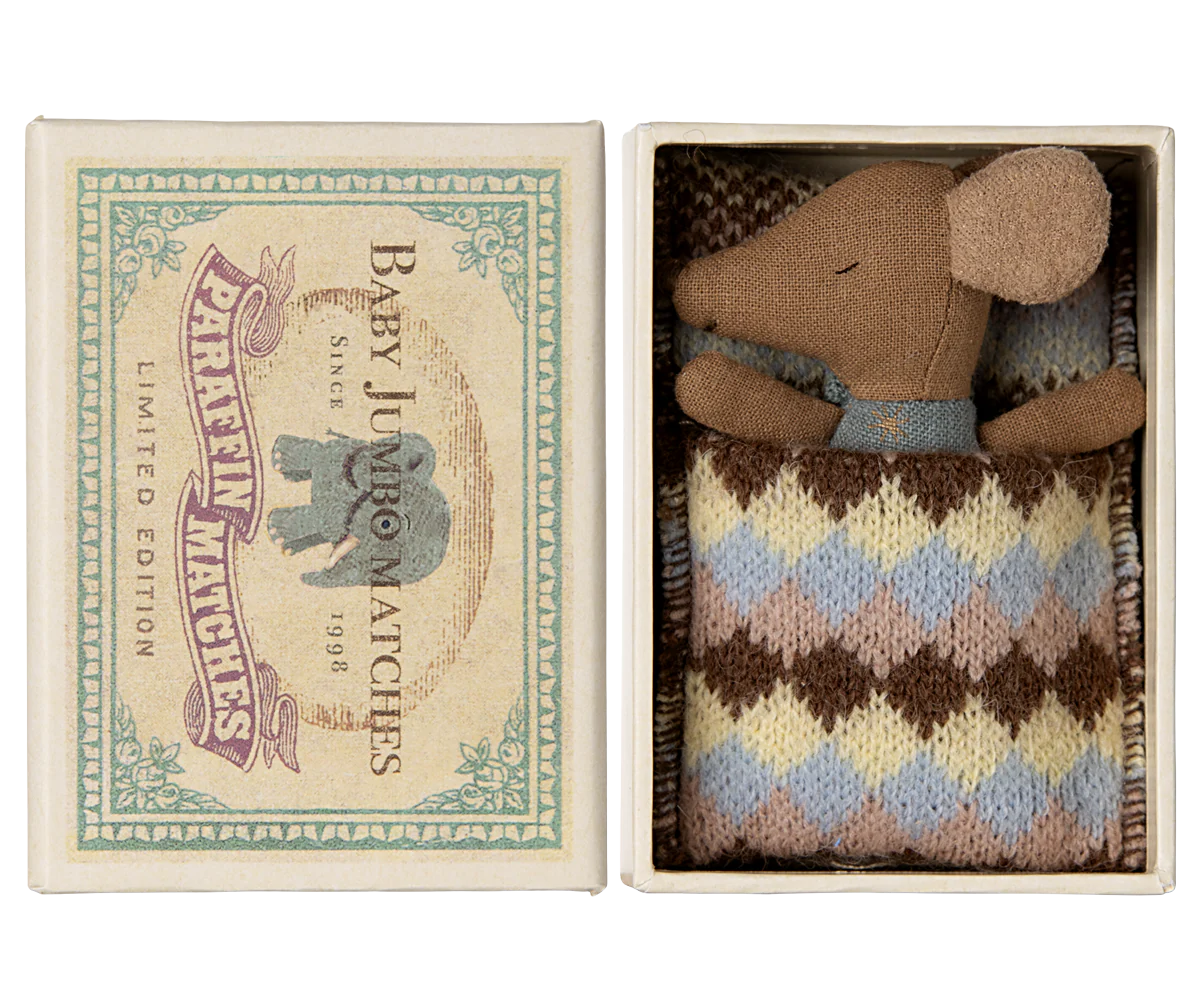 Maileg - Sleep Wakey Baby Mouse Matchbox - Blue