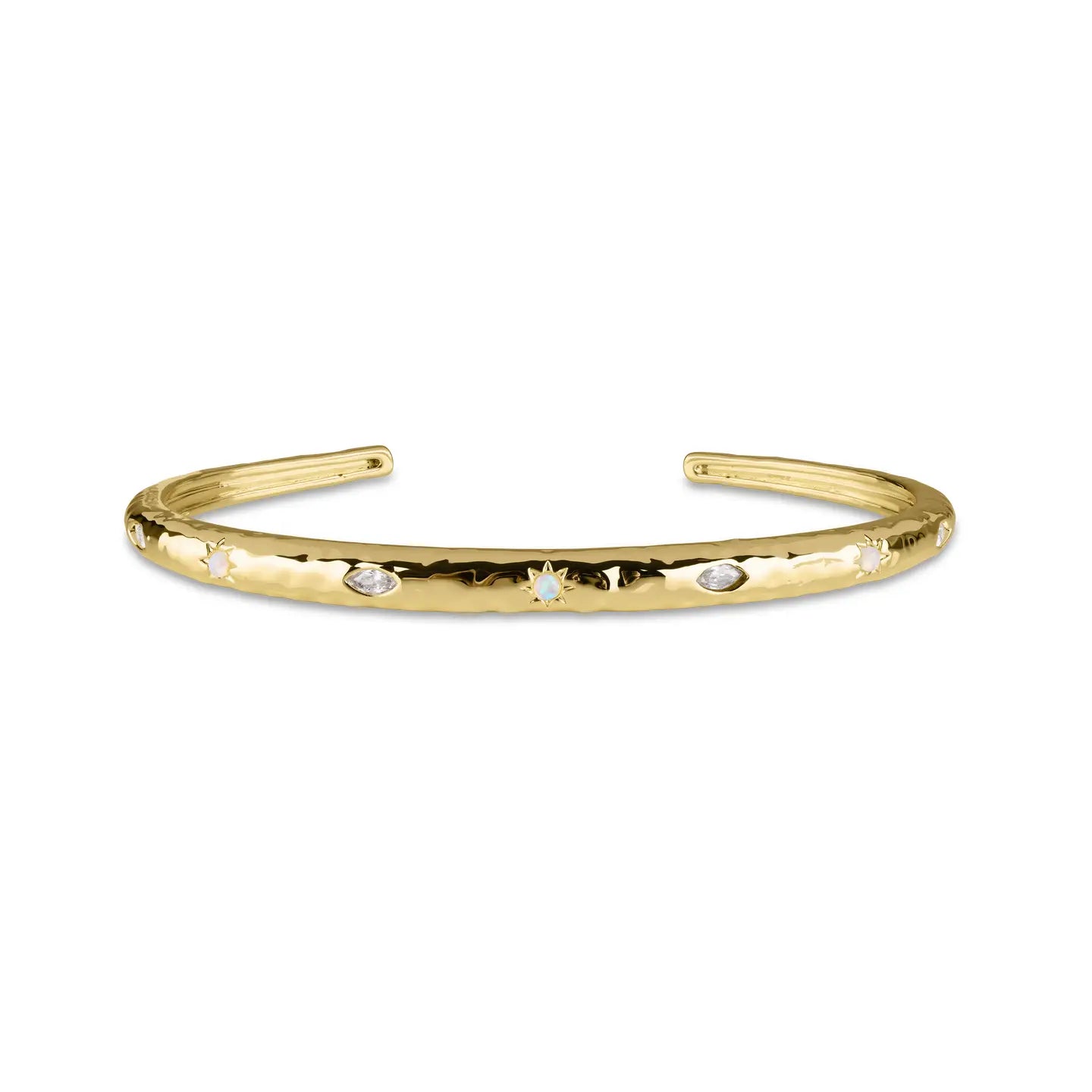 Opal Jewelled Textured Bangle - Gold