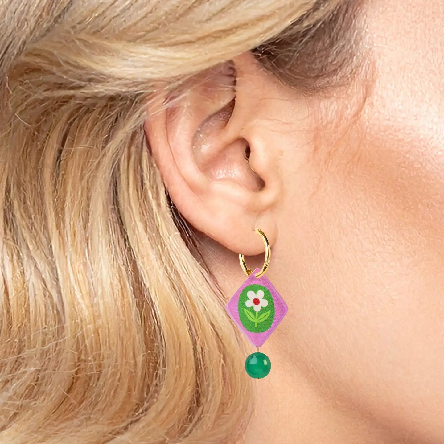 Natalie Lea Owen - Pink Floral Charm Hoop Earrings