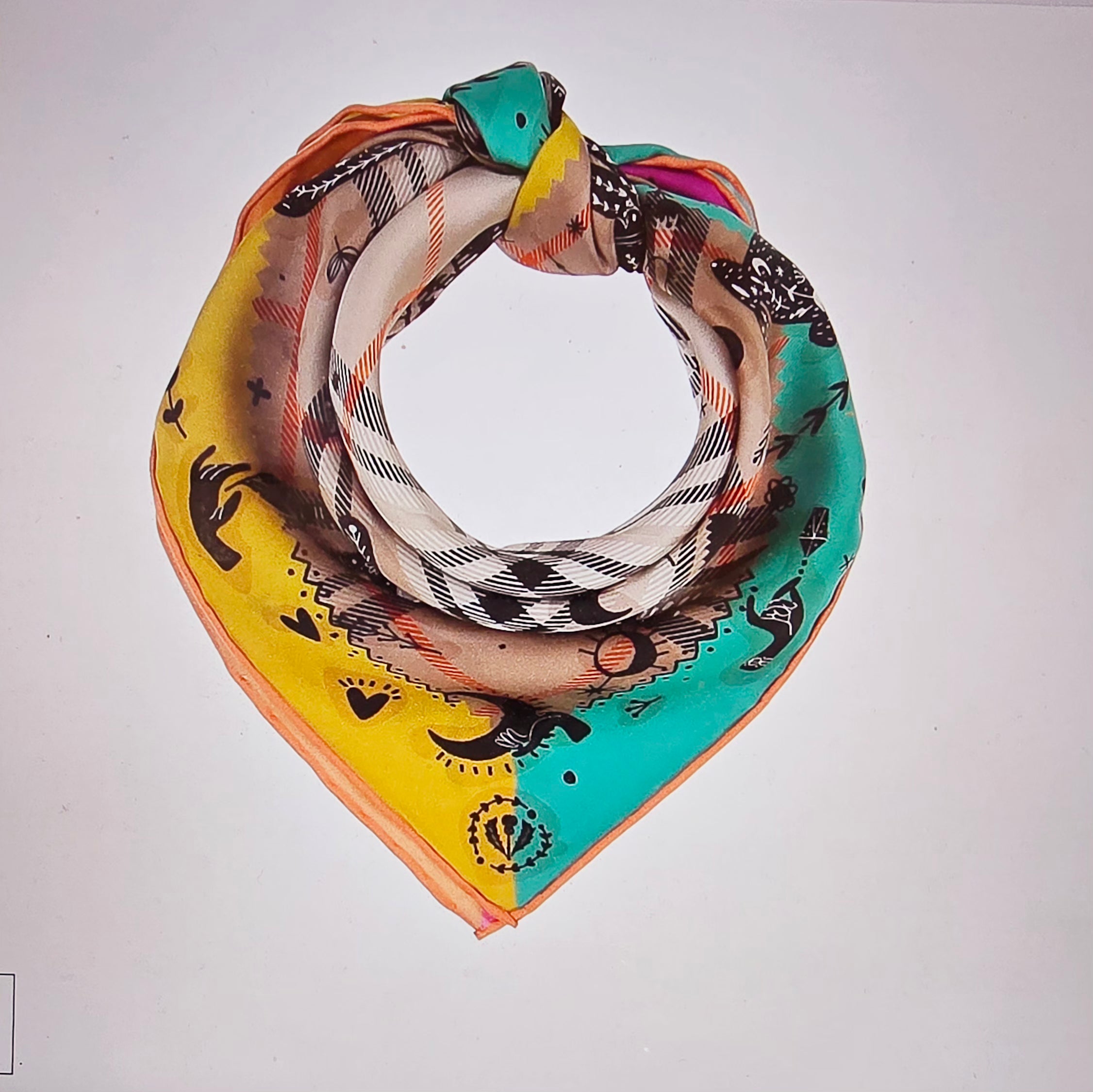 FRAAS - 100% Silk Scarf Square - Plaid Check & Ethnic Print