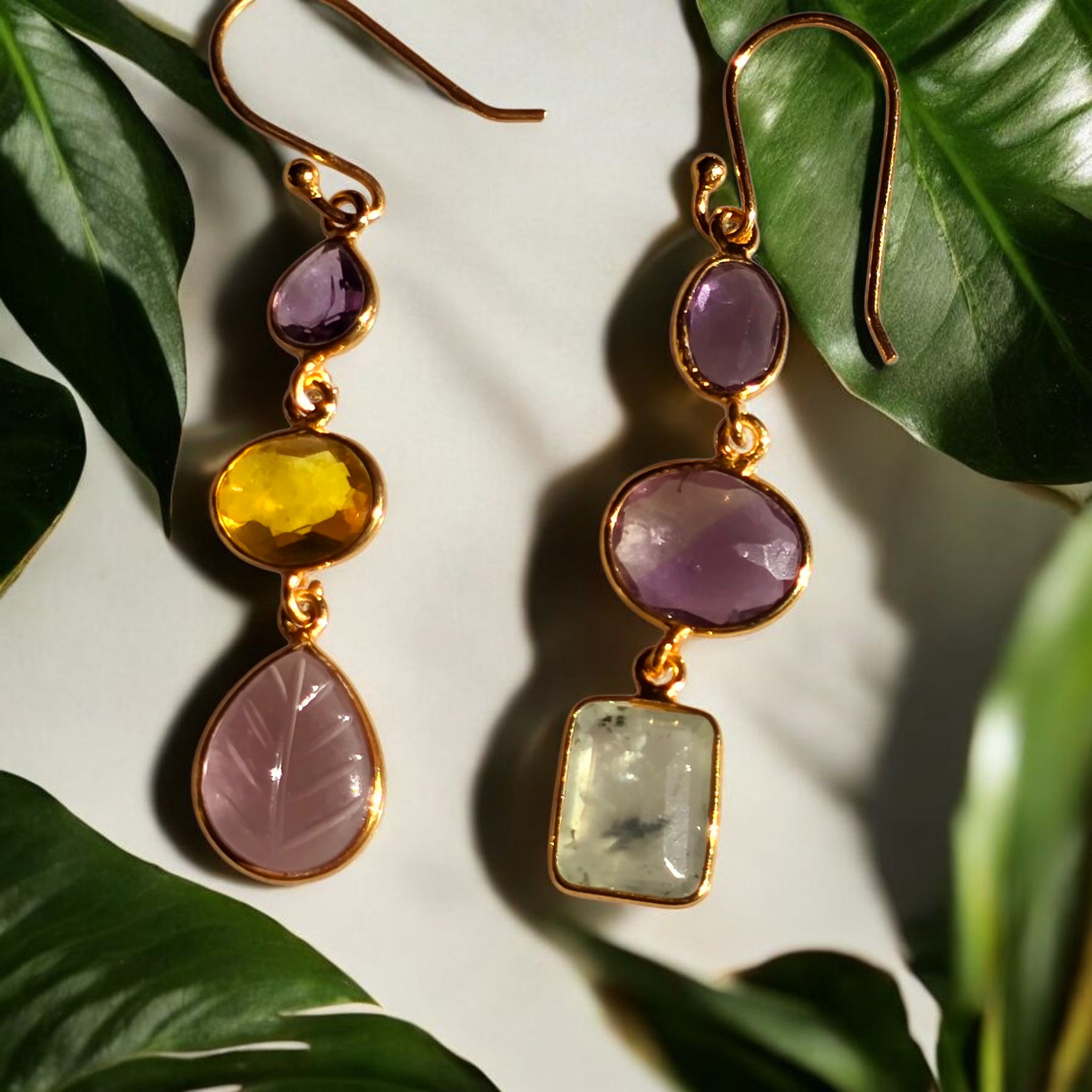 Semi-precious  - Abstract Leaf Drop Earrings