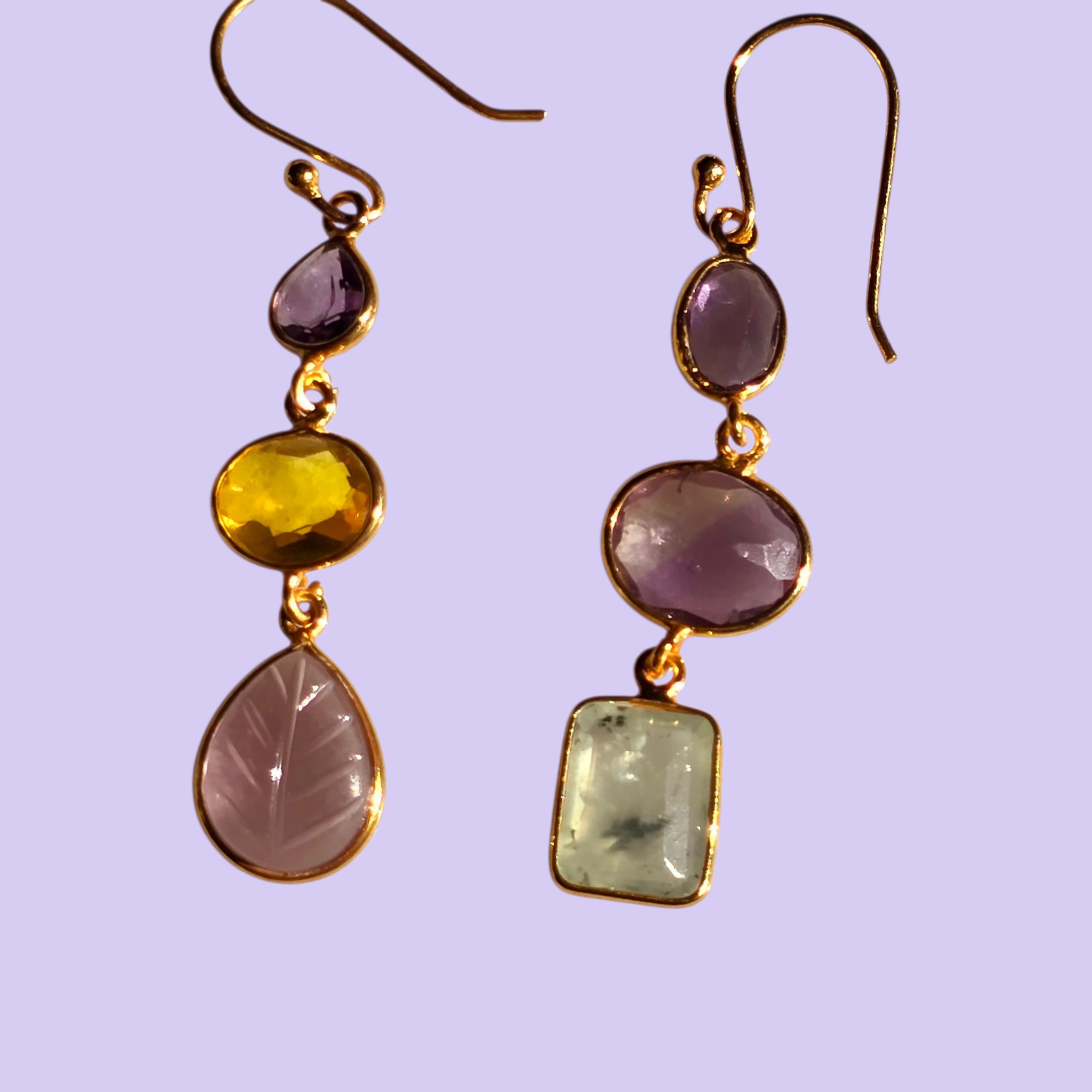 Semi-precious  - Abstract Leaf Drop Earrings