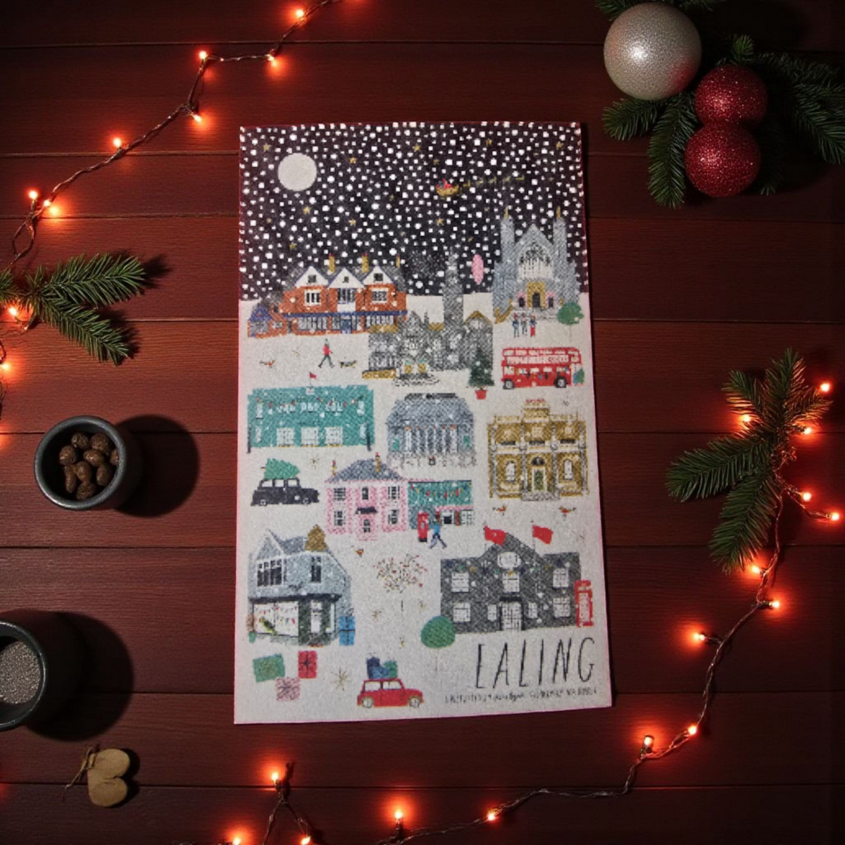 Ealing Landmarks Christmas Tea Towel