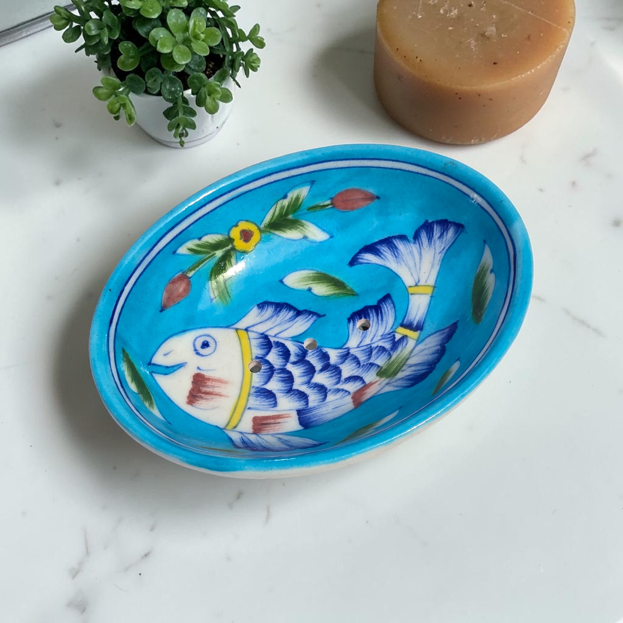 Jaipur Blue Pottery - Hand Painted - Soap Dish