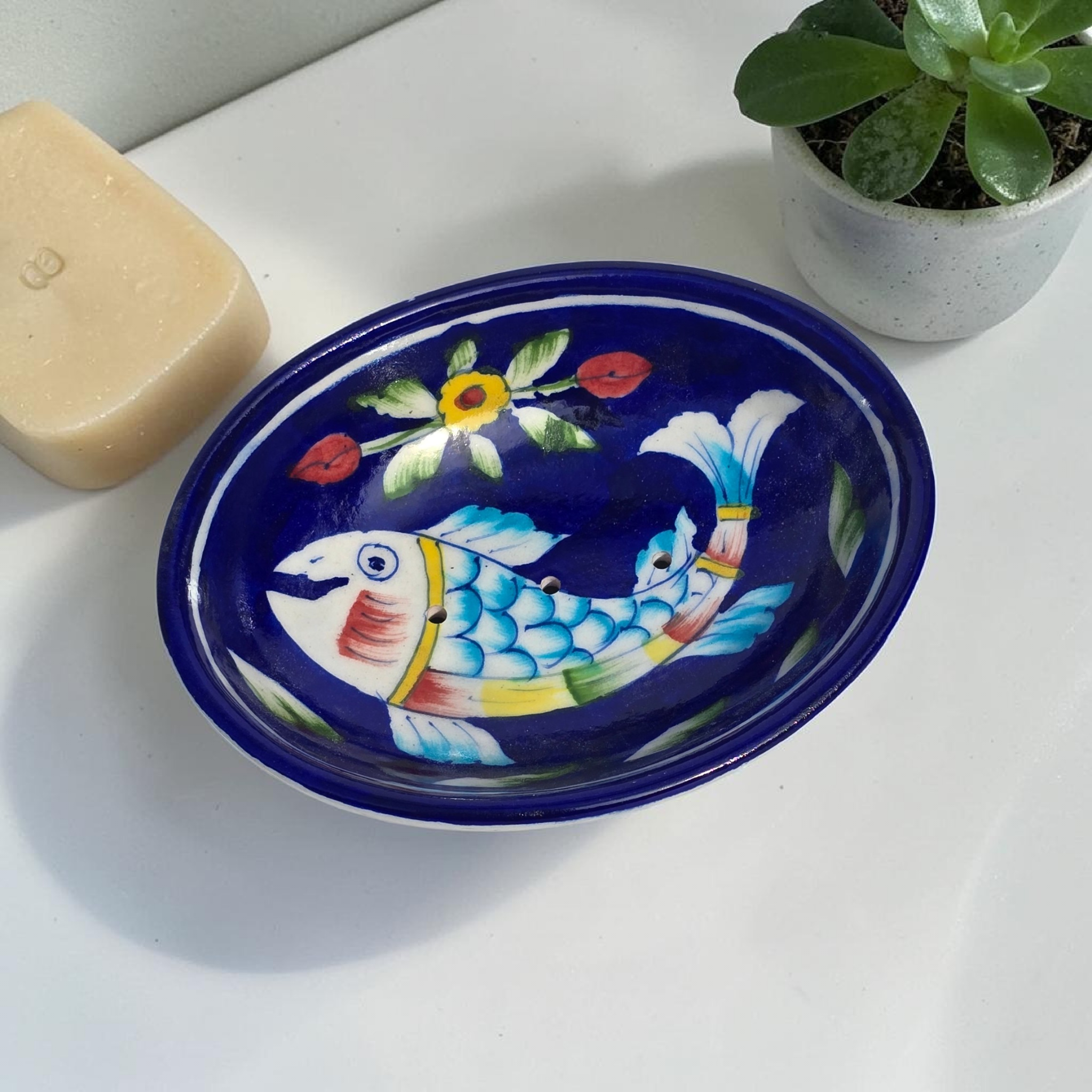 Jaipur Blue Pottery - Hand Painted - Soap Dish