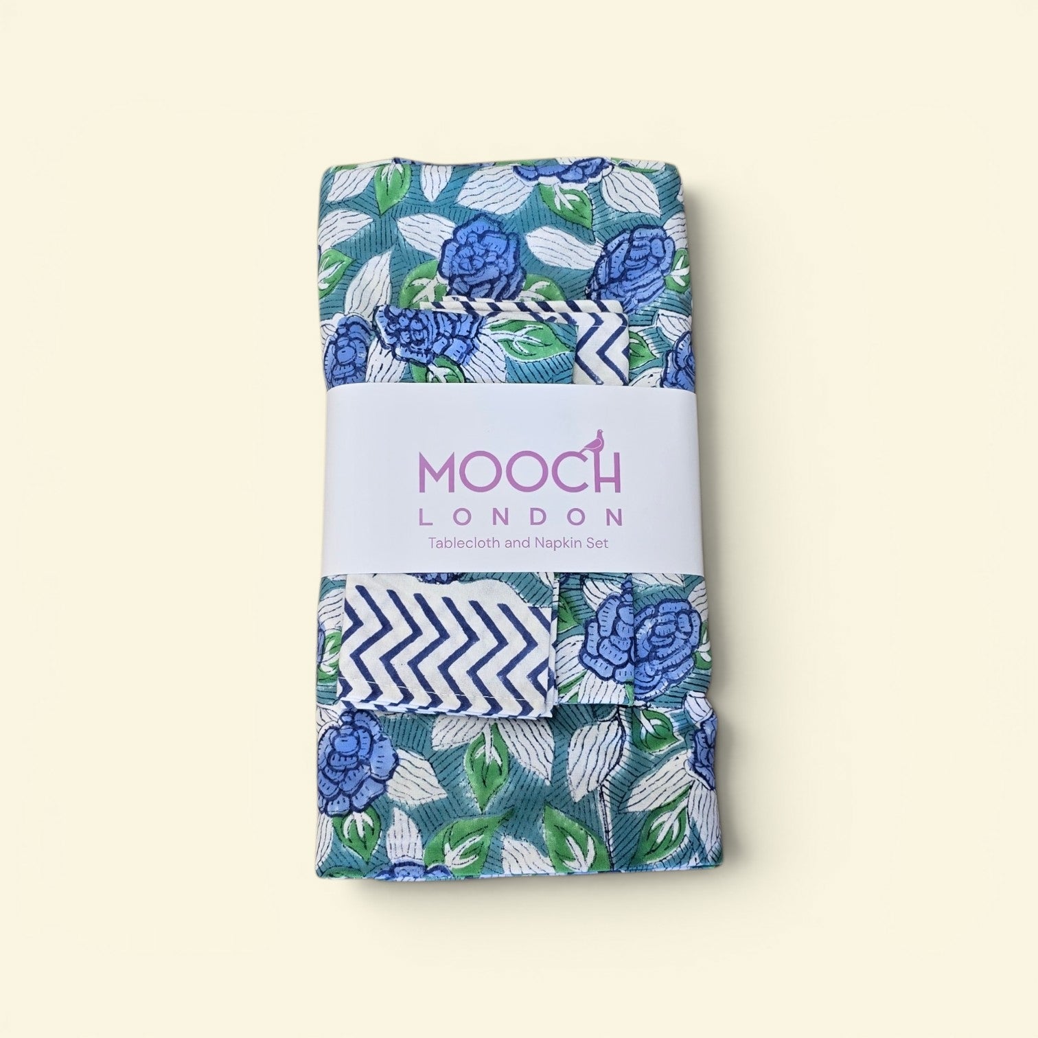 MOOCH London - Cotton Hand Block Print Tablecloth & 6 Napkins