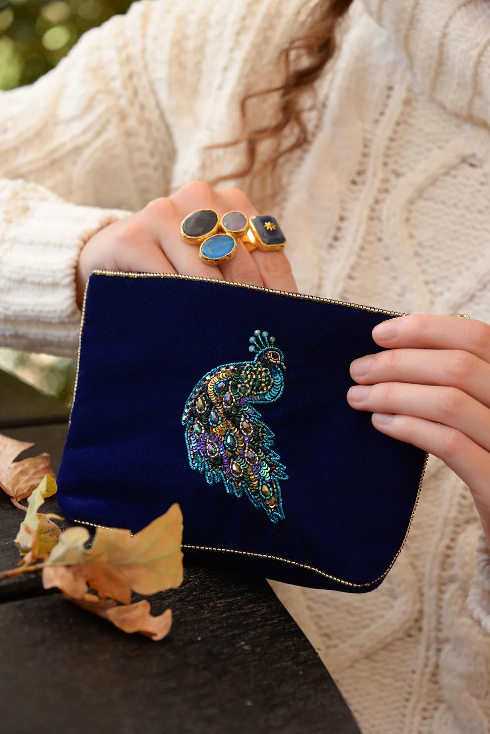 Velvet Blue Peacock - Medium Pouch