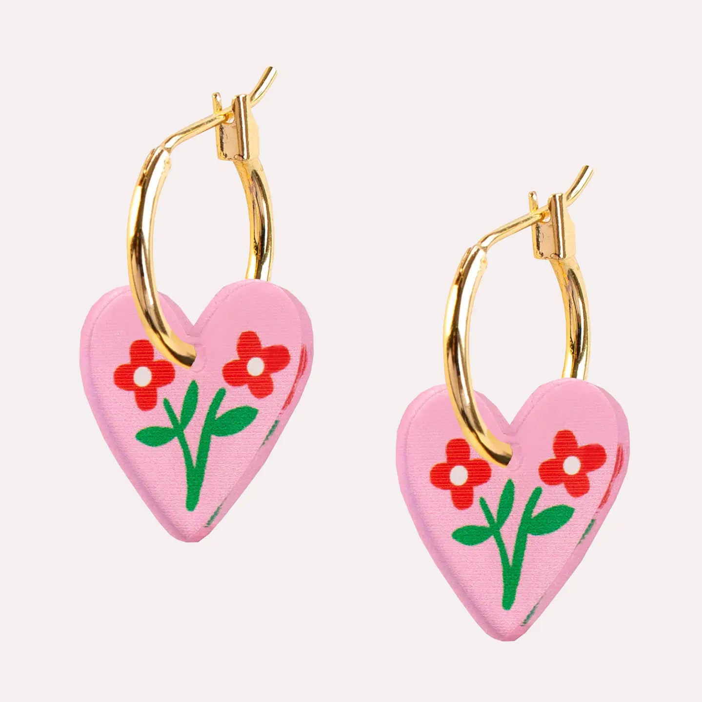 Natalie Lea Owen - Pink Floral Heart Charm Hoop Earrings